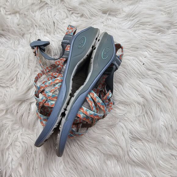 Chaco Sports Hiking Sandals Size 6 Women’s Strappy Orange Teal Blue Toe Loop - Picture 3 of 5